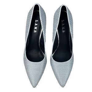 L.A.M.B. Light Gray Perforated Leather Pointed Toe Stiletto Pumps Shoe Y2K Sz 9